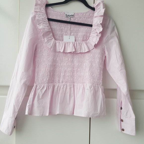 GANNI ! Organic Cotton Ruffled Scoopneck Blouse - Picture 6 of 11